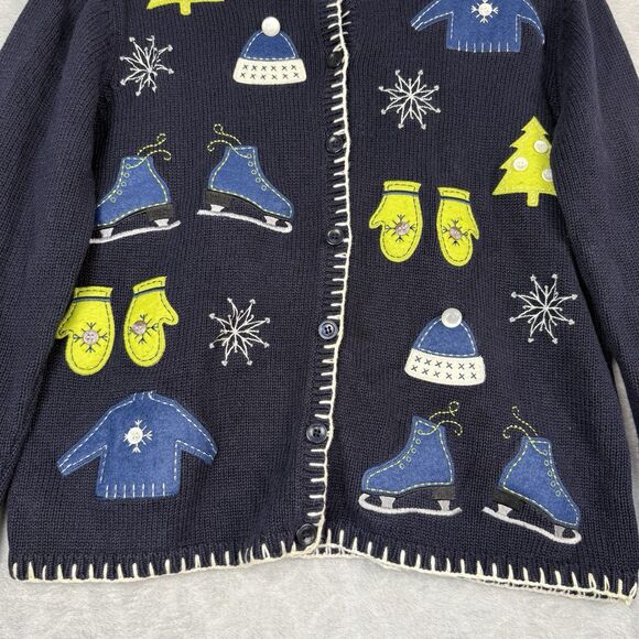 Vtg Holiday Cardigan Sweater Small Winter Christmas Hand Embroidered Grandmacore - Picture 4 of 12